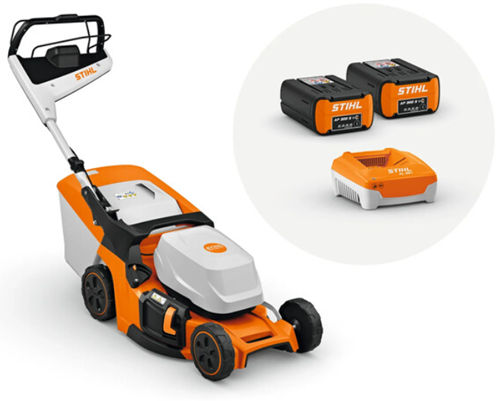 Stihl rma 448.3 pv sæt batteri plæneklipper | inkl. 2x 7.2ah ap 300s batteri + al301 oplader - wa412000010