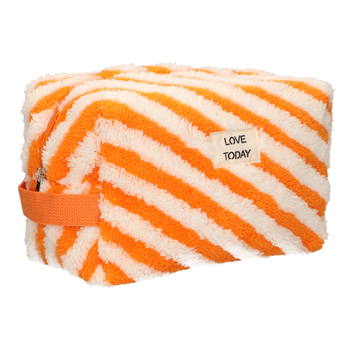 Traveller toilettas badstof stripe oranje 23cm x 13cm