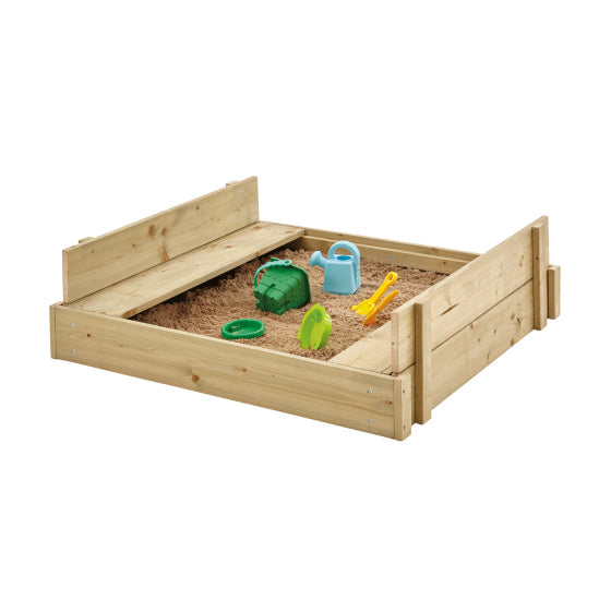 TP Toys træsandkasse med låg, bænke bundfolie