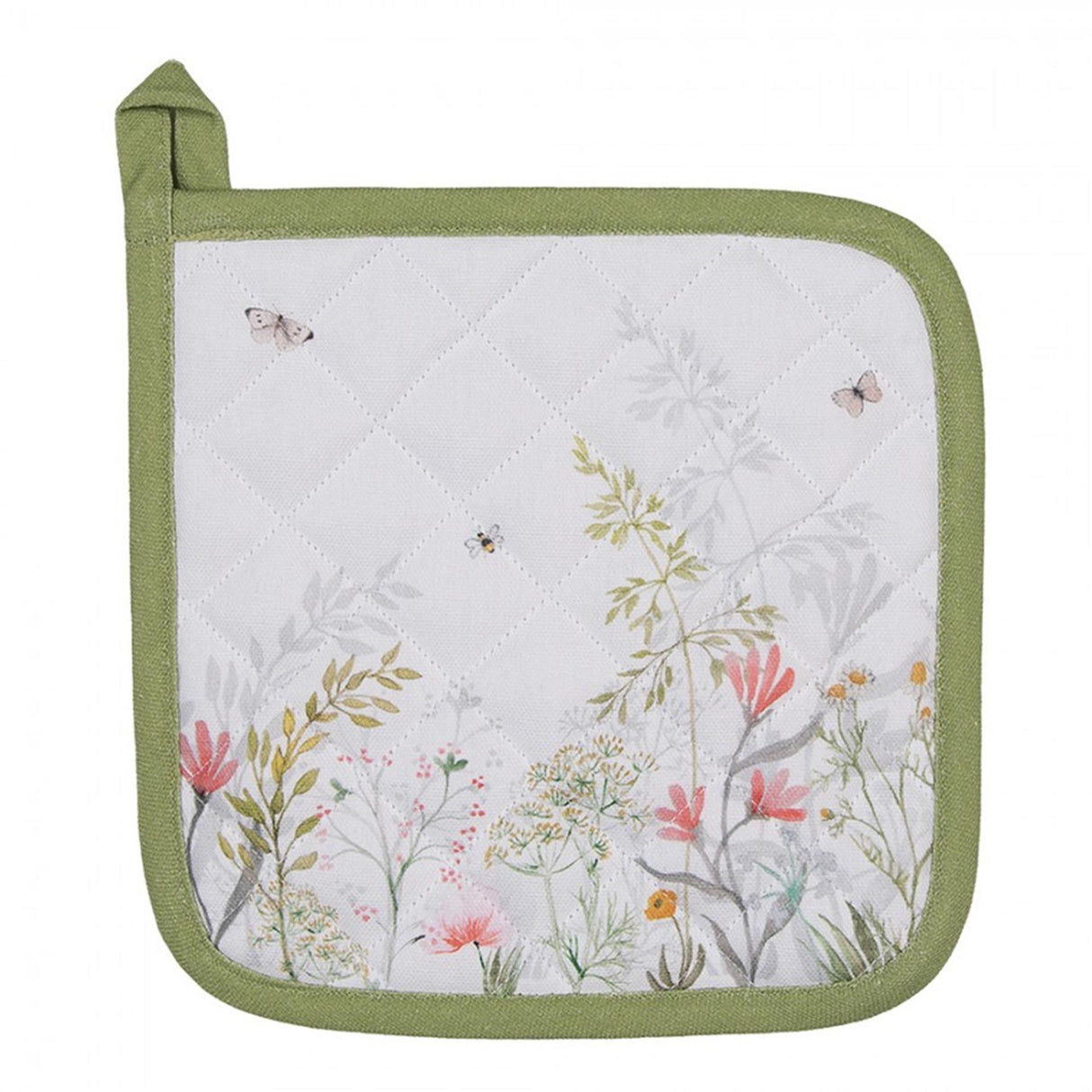 Clayre eef grydelappe blomster hvid grøn 20x20cm