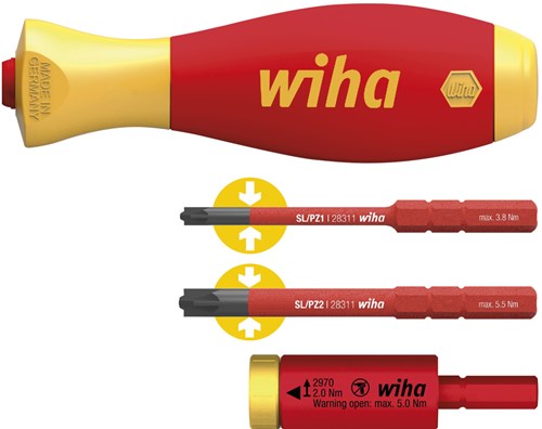 Wiha 41477 | momentsæt easytorque adapter elektrisk | med slimvario® holder og slimbits sl pz | 4-delt - 41477