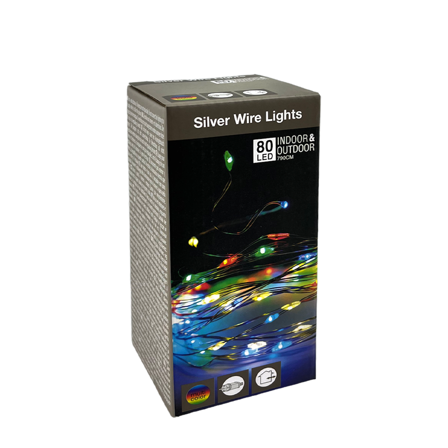Zilverdraad led multicolor 80 leds 790cm