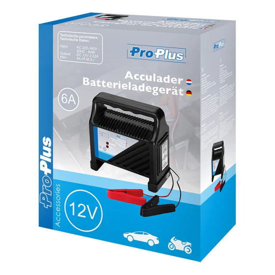ProPlus batterioplader 12 volt 6 ampère 20+ah sort