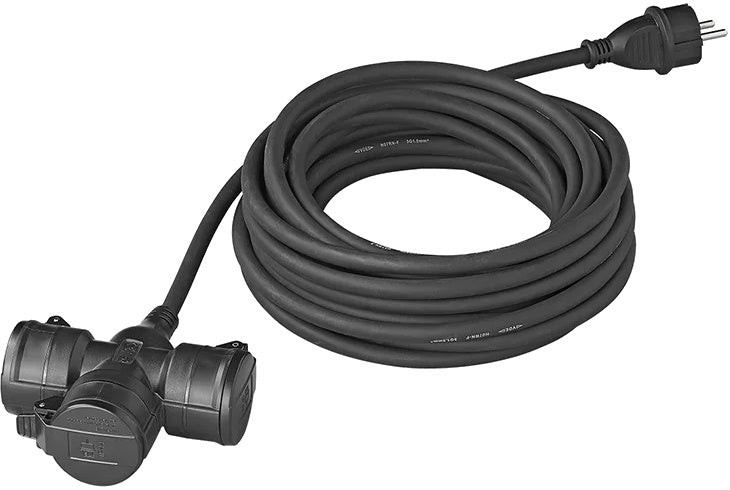 ProPlus Extension Cable Schuko 3 gange 20 meter 3x1,5 mm² sort