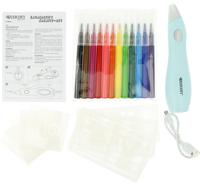 Westcott airbrush - sæt med 12 markører og 36 stencils - ac-e16800