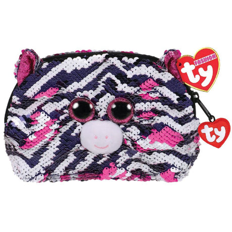 Ty mode håndtaske zebra zoey 20 cm sort hvid pink