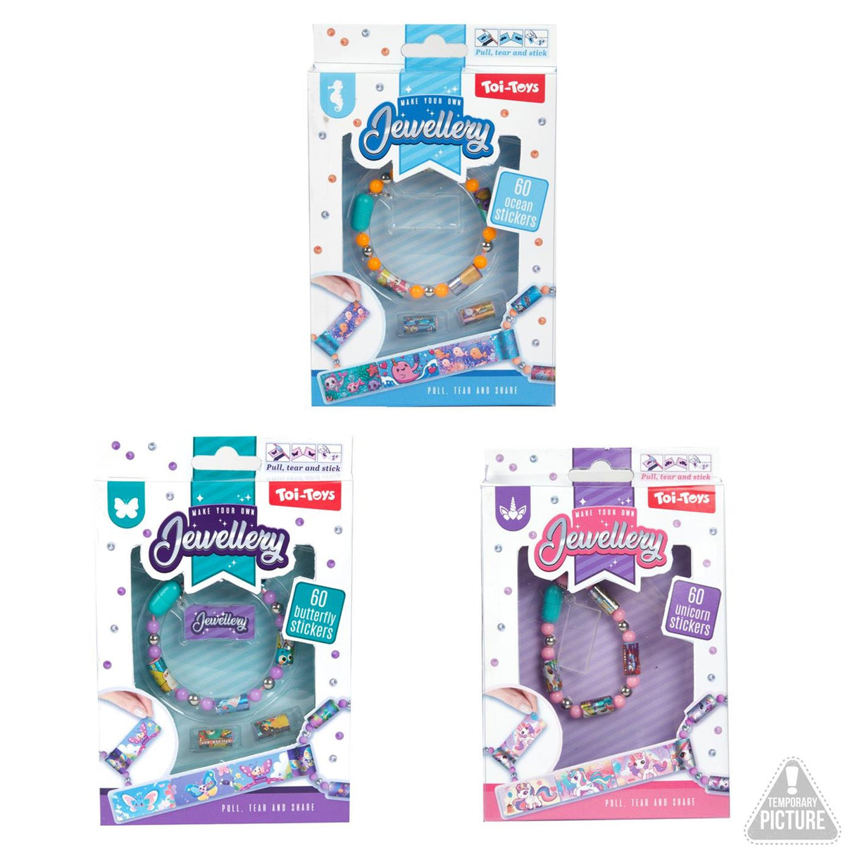 Toi-legetøj smykke armbånd med klistermærke perler 3 assorteret