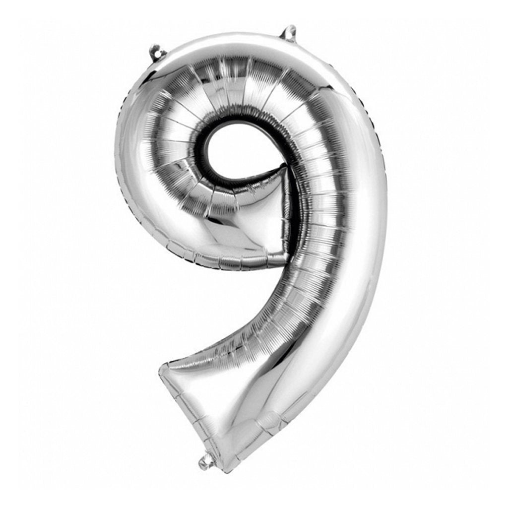 Basis folieballon nummer 9 63x86 cm sølv