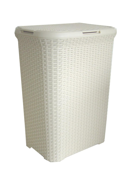 Curver stil vasketøjsboks med låg rattan stil 60 liter elfenben 45x34x62 cm