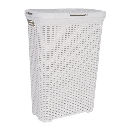 Curver stil vasketøjsboks med låg rattan stil 40 liter elfenben 45x26x62cm