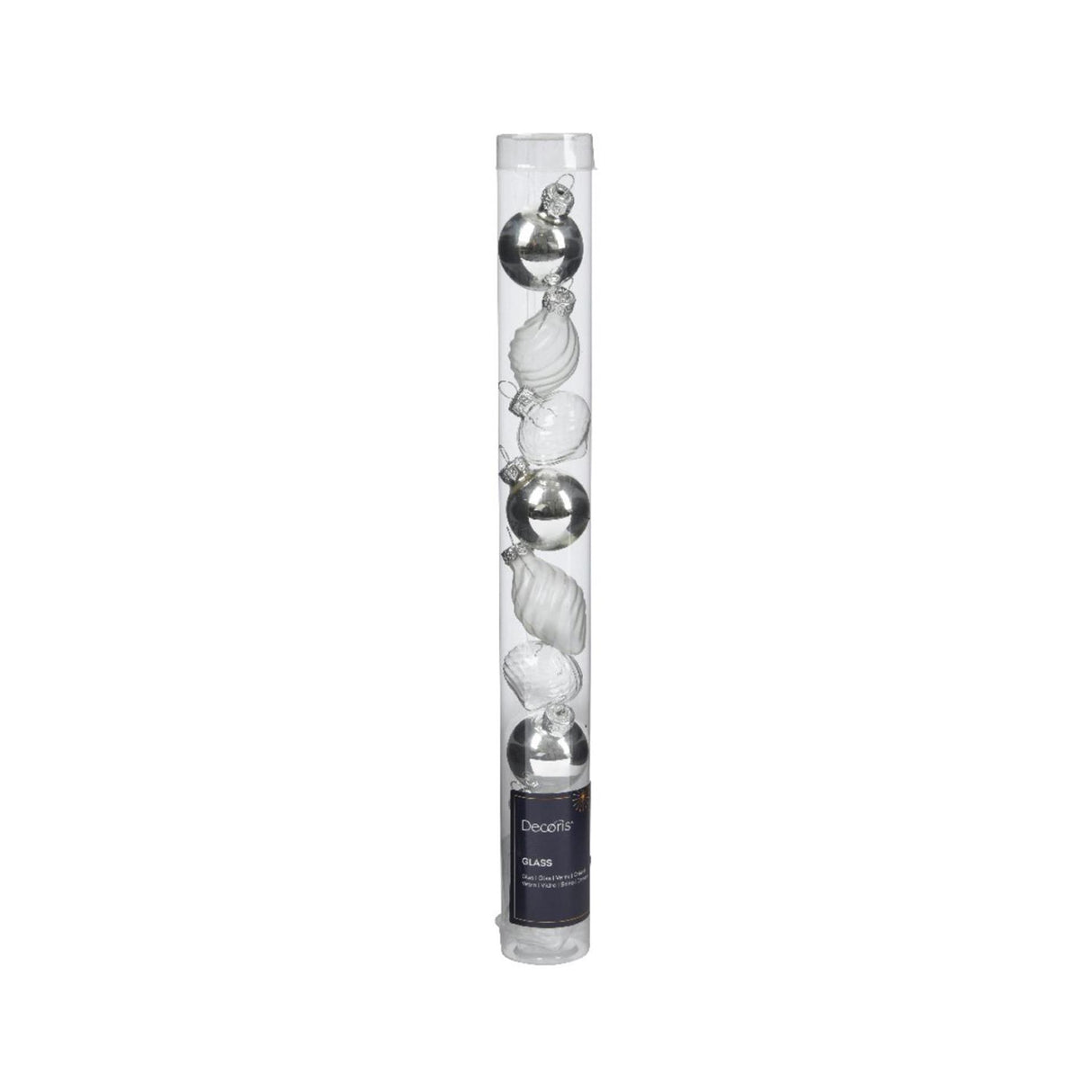 Decoris julekugler mix sølvfarvet lavet af glas dia 3cm 9-delt