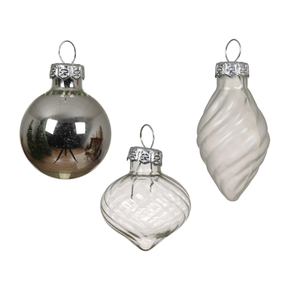 Decoris julekugler mix sølvfarvet lavet af glas dia 3cm 9-delt