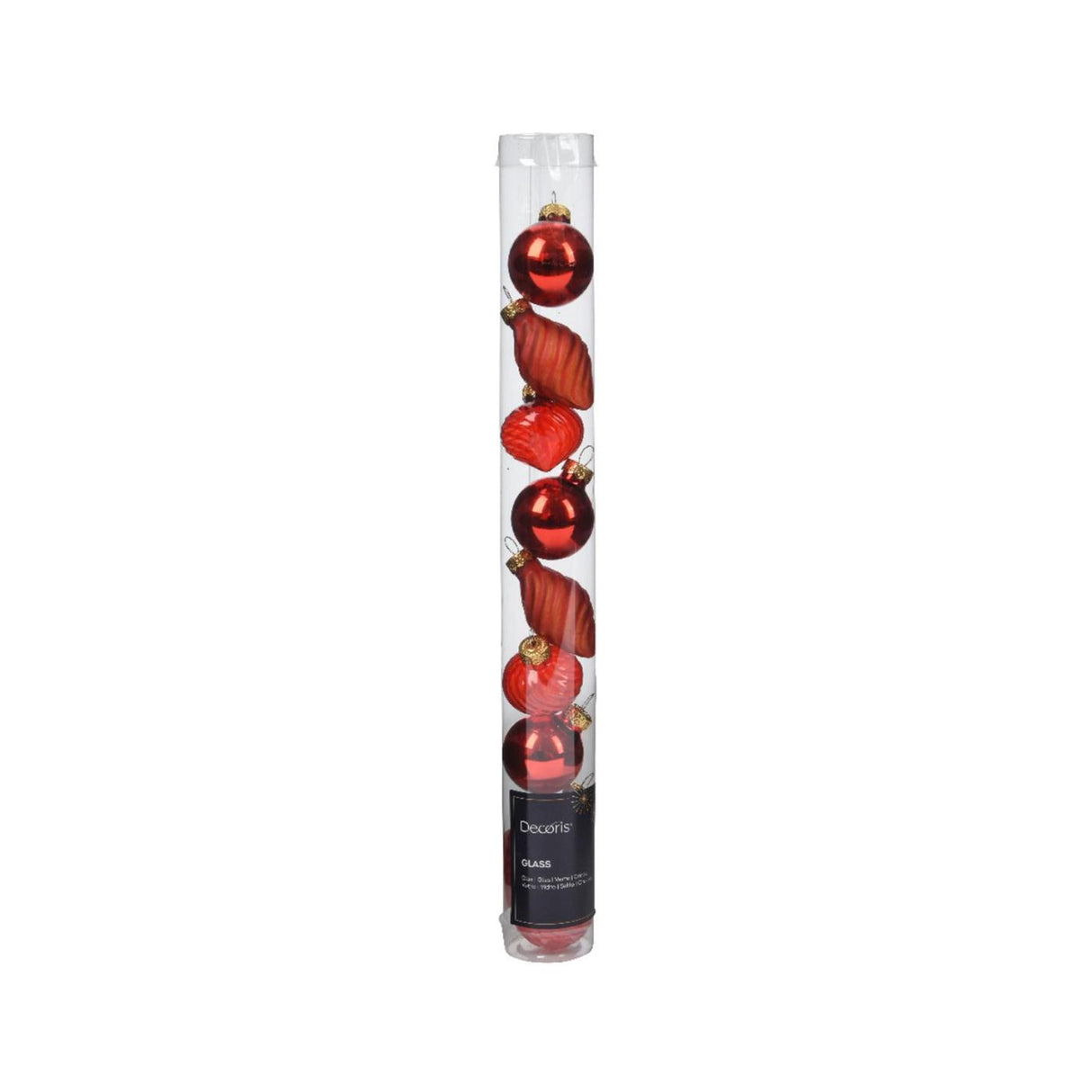 Decoris julekugler mix rød, lavet af glas, dia 3cm, 9-delt