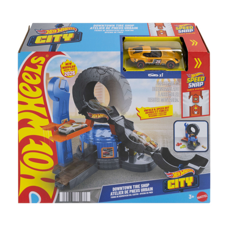 Hot Wheels City Center dækværksted - legesæt og legetøjsbil - velegnet til quick-click-banesystemet