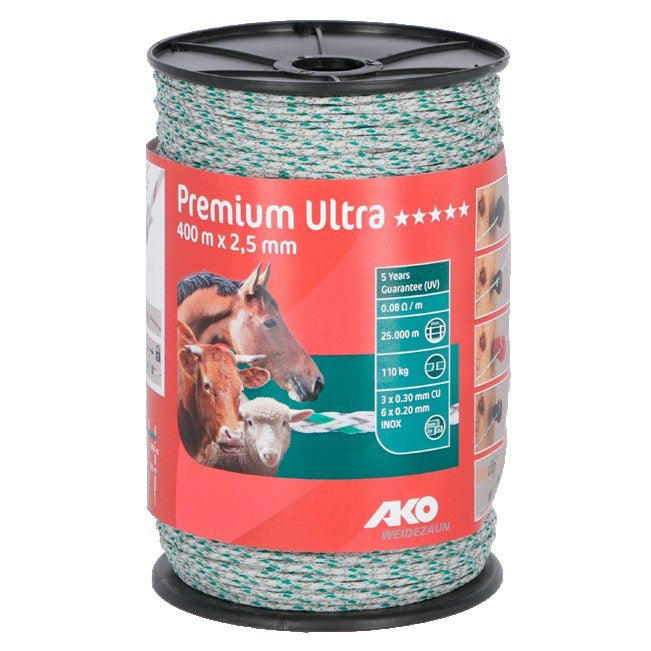 Ako produkter premium ultra elektrisk hegn hvid grøn 2 5mm 400m