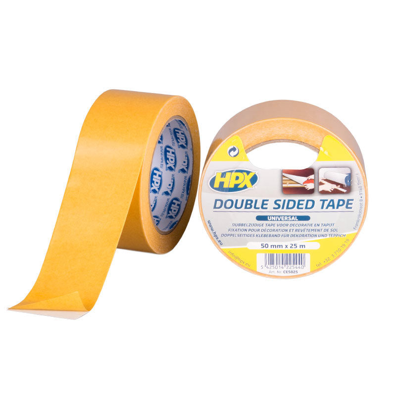 Hpx produkter dobbeltsidet universaltape hvid 50mm x 25m