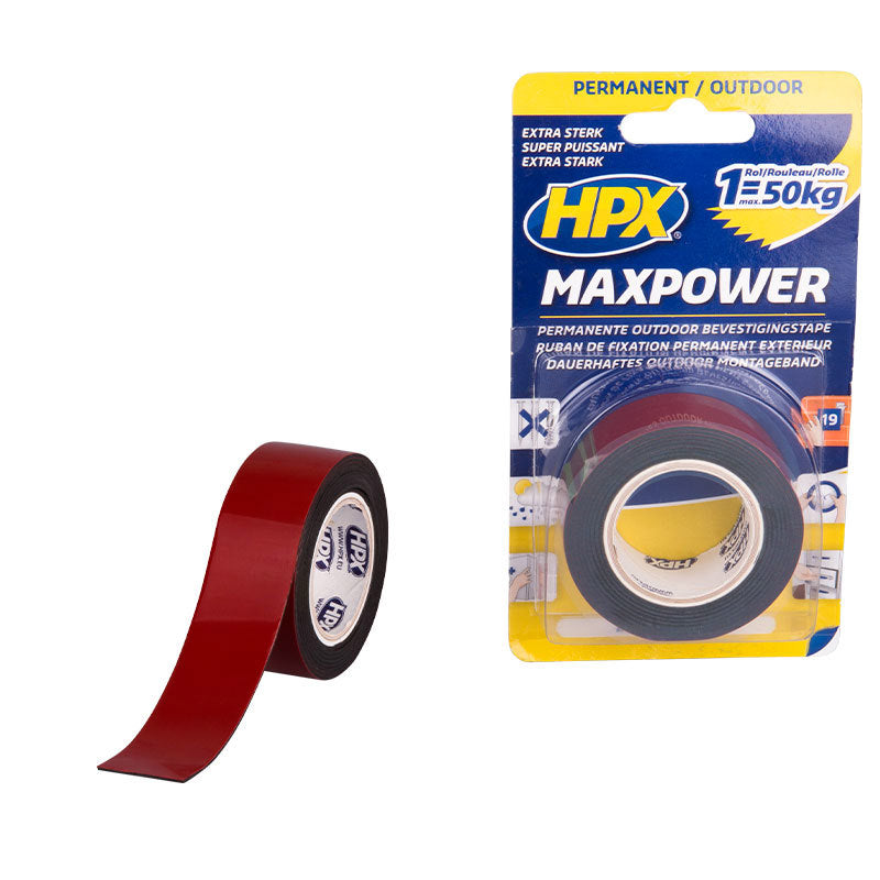 Hpx produkter dobbeltklæbende tape maxpower udendørs sort 25mm x 15m