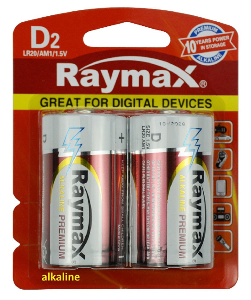Raymax produkter batteri alkalisk lr20 d 1 5v x2 stk
