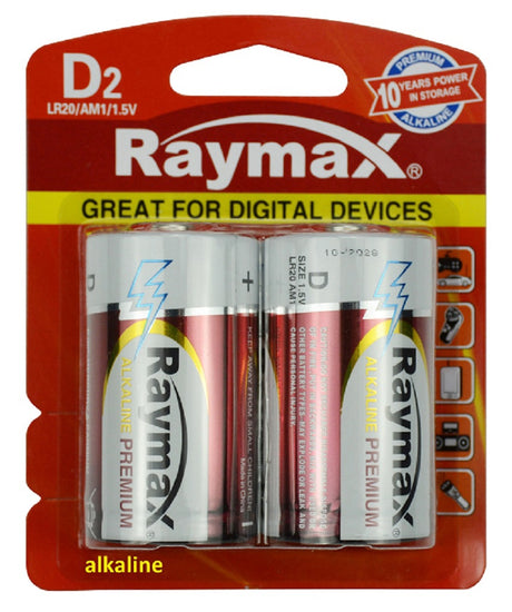 Raymax produkter batteri alkalisk lr20 d 1 5v x2 stk