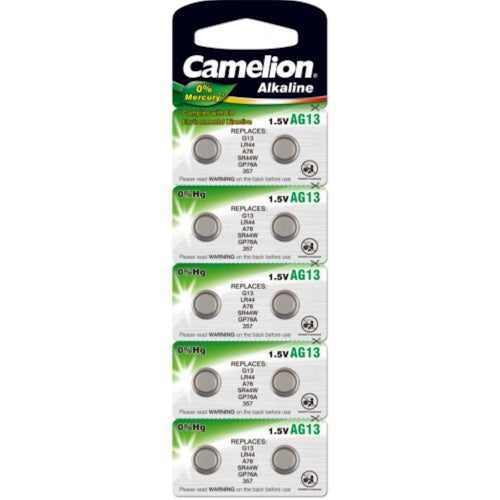 Camelion batteri lr44 d357 v13ga ag13 kort med 10 stk