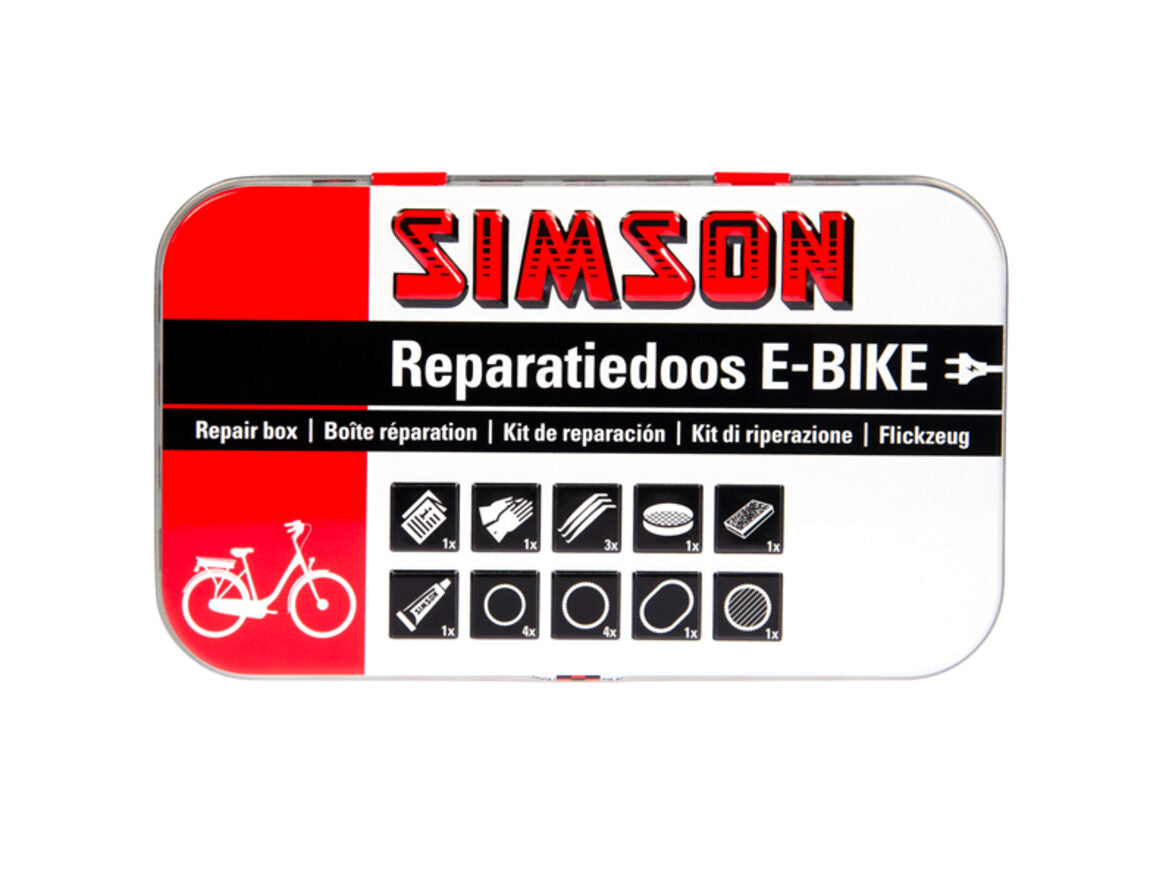 Reparationsboks e-cykel aluminium rød hvid 14-delt