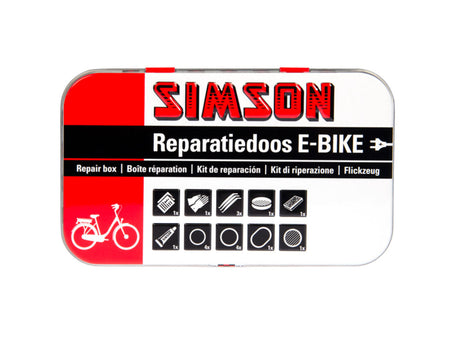Reparationsboks e-cykel aluminium rød hvid 14-delt