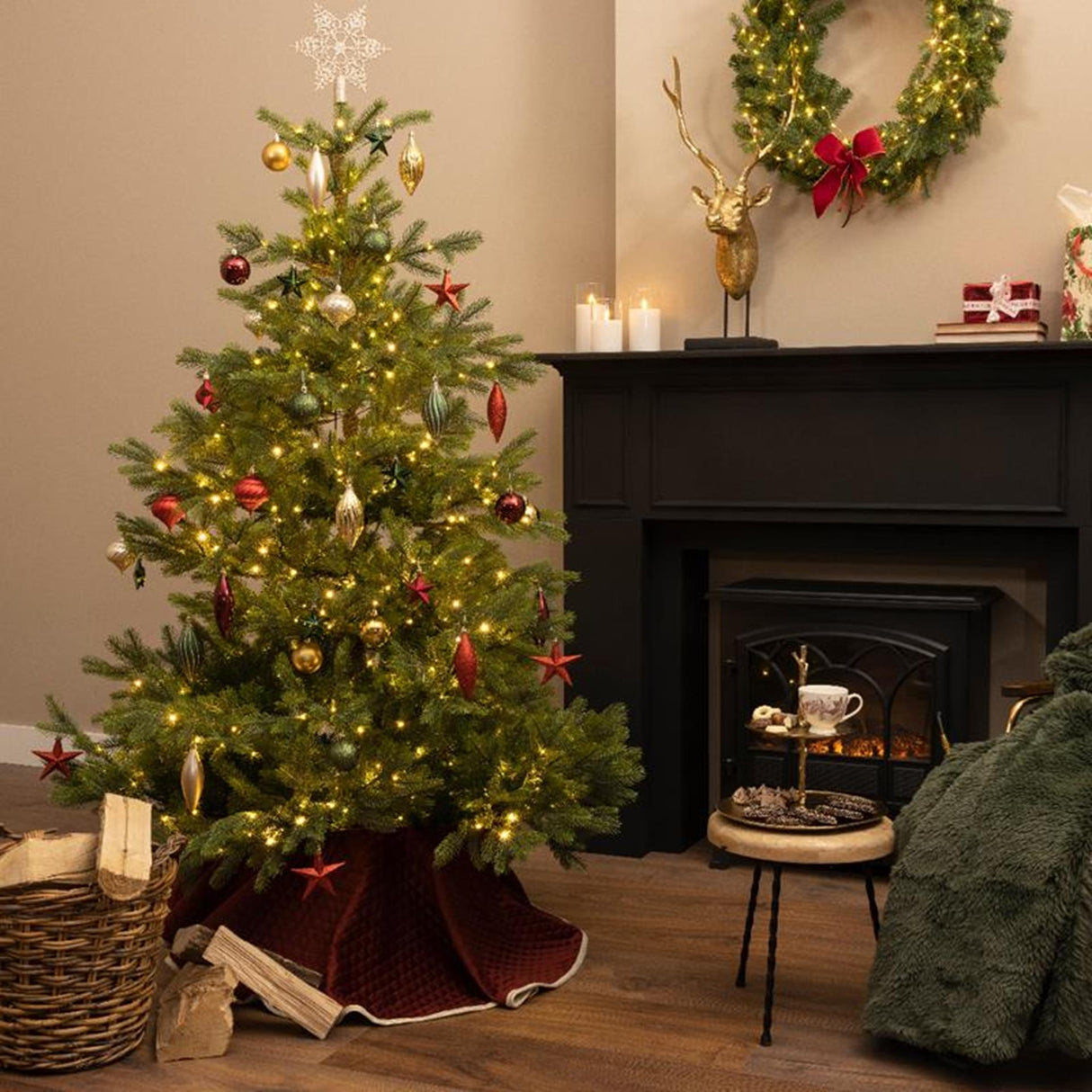 Decoris unbreakable Christmas ball set 59 assorted balls with 1 spike pine green oxblood light gold pearl