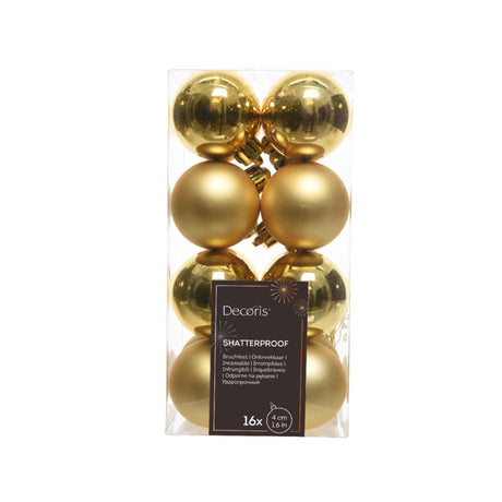 Decoris julekugler af plast, blank guld, dia. 4 cm, 16 stk