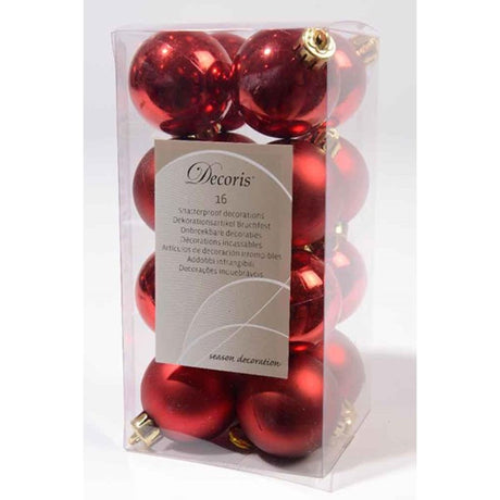 Decoris julekugler plastglans og mat 4cm julerød æske á 16 stk