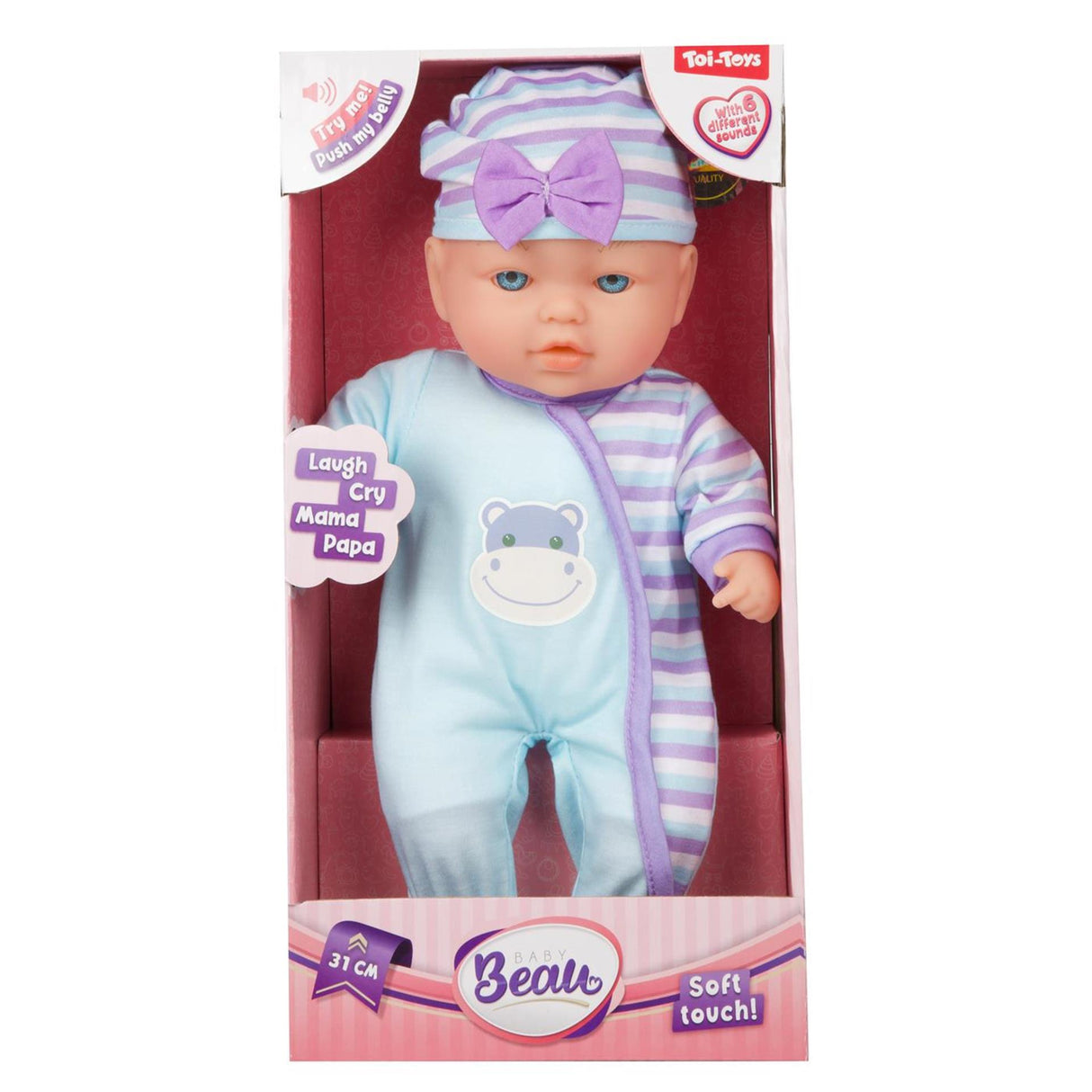 Toi-legetøj beau blød babydukke 31cm med lyd 3 assorteret