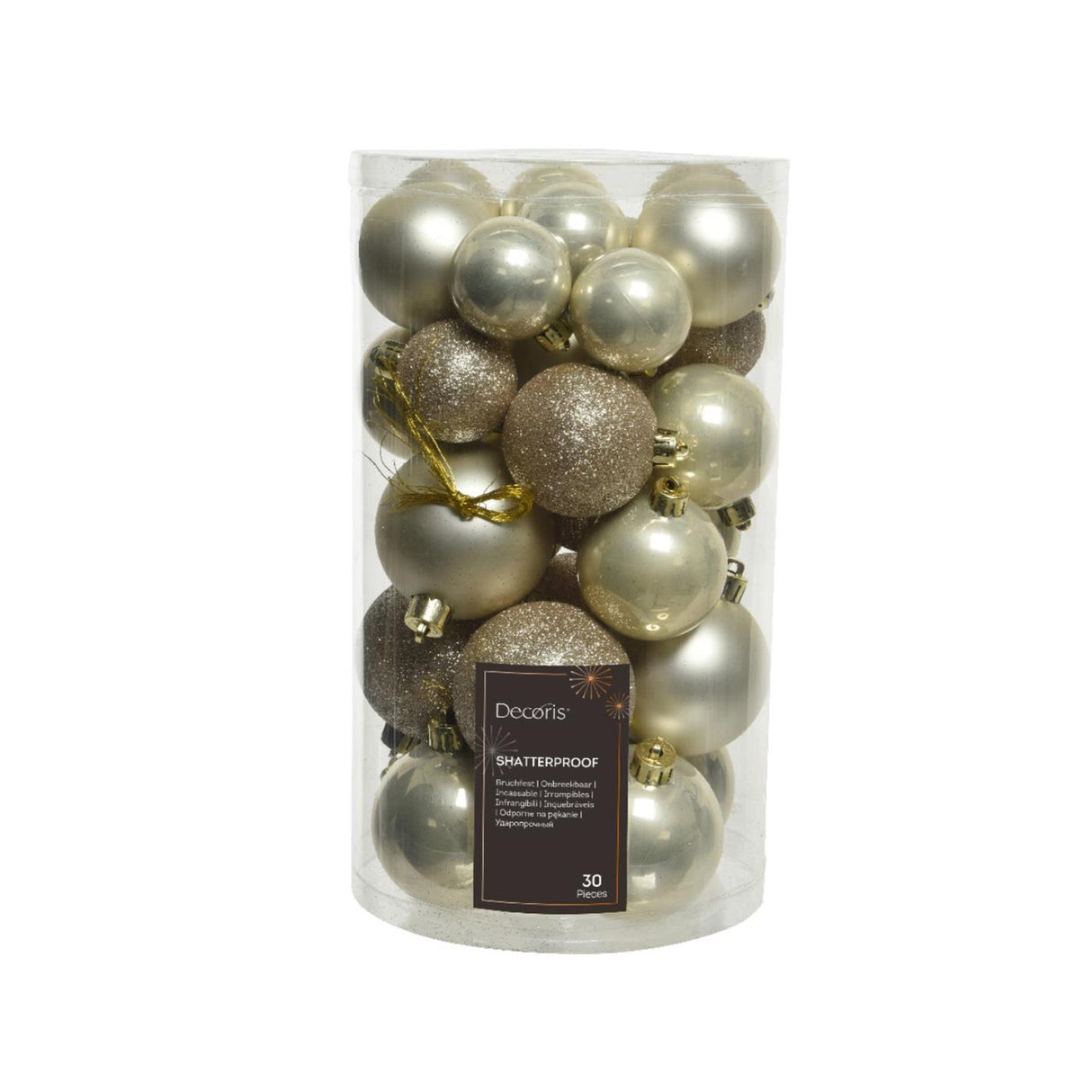 Decoris julekugler plast lys guld blanding af finish 30 stk