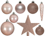 Decoris kerstballenset van kunststof roze box a 33 stuks