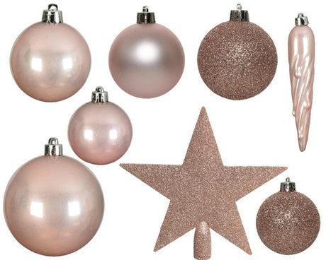Decoris kerstballenset van kunststof roze box a 33 stuks