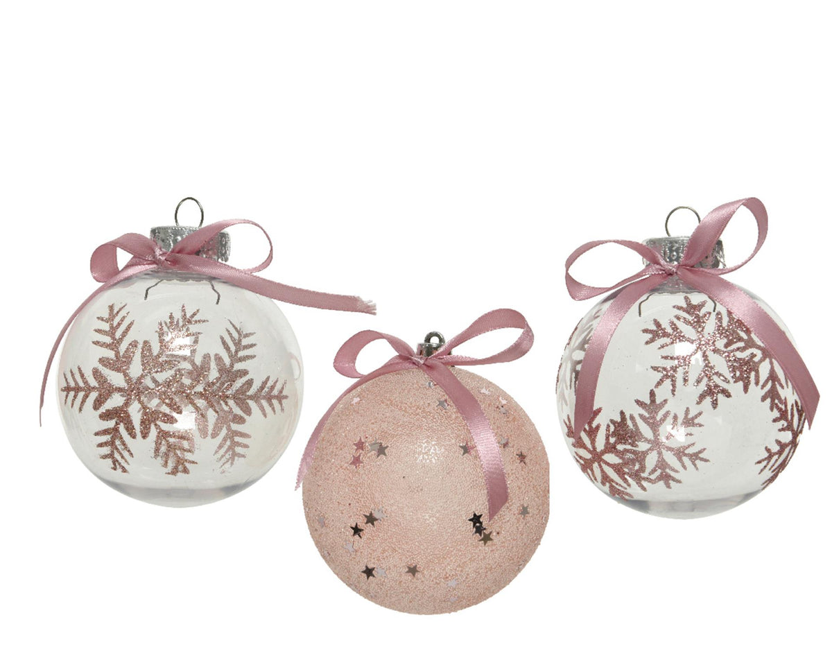 Decoris julekugler mix plast 8cm 12stk pink