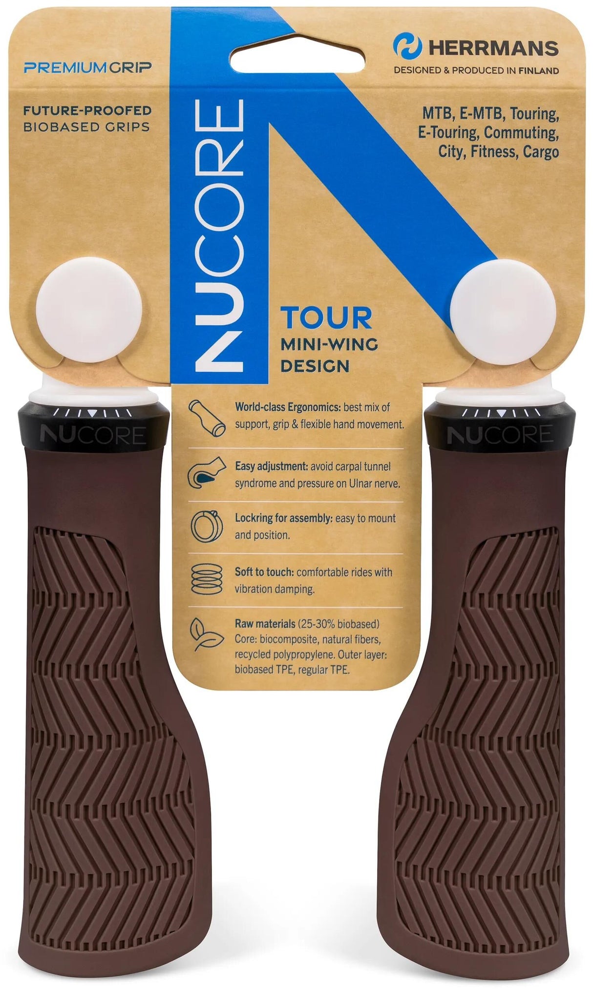 Herrmans håndtagssæt nucore tour wave 130 130mm brun