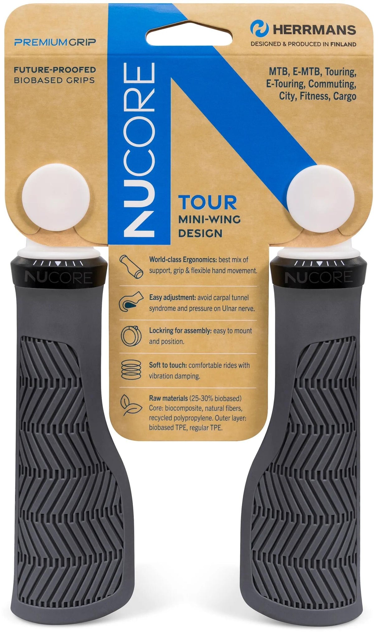 Herrmans håndtag nucore tour grip herramns nucore tour 130mm bølgegrå