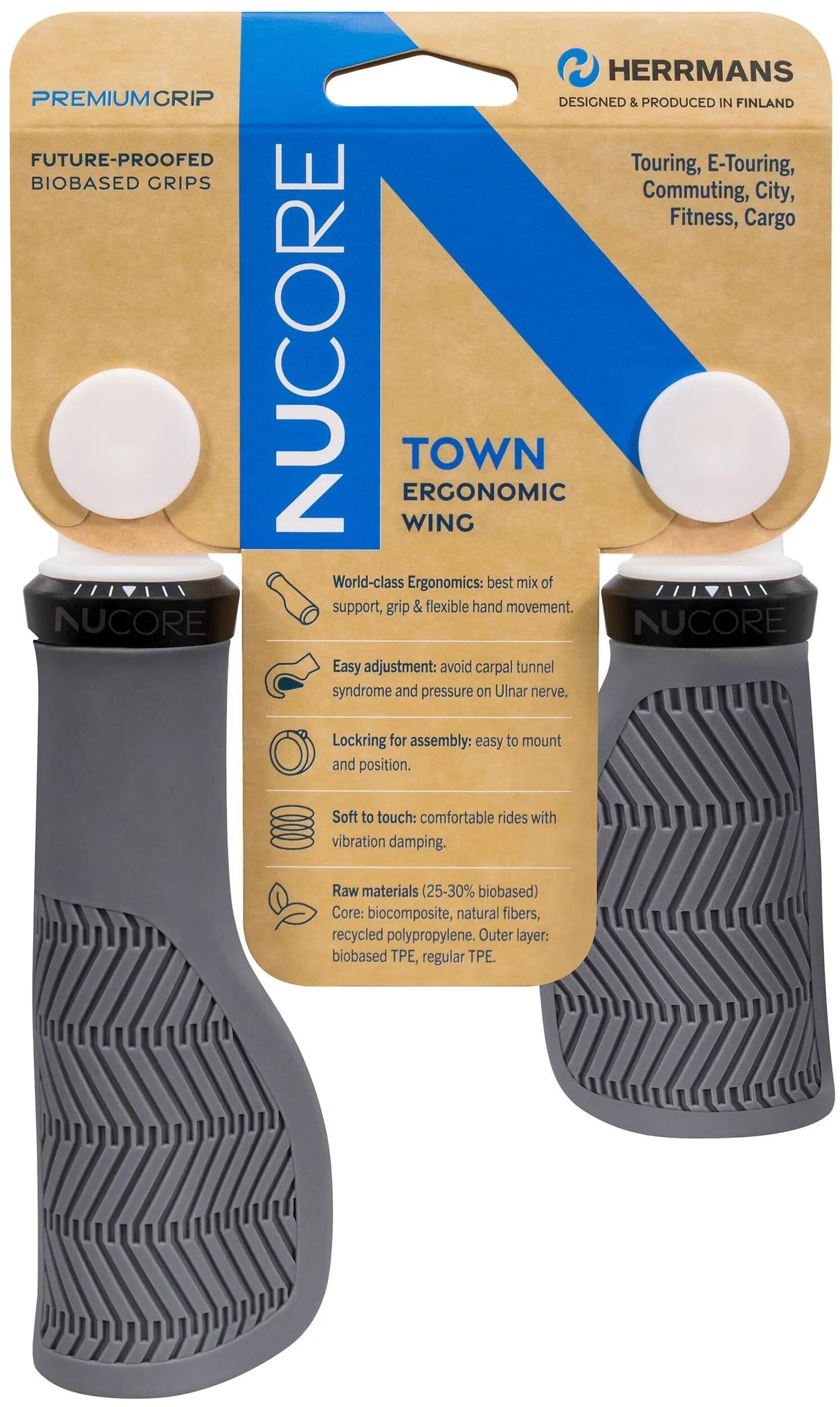 Herrmans håndtag nucore town grip nucore town wave 130 190mm grå