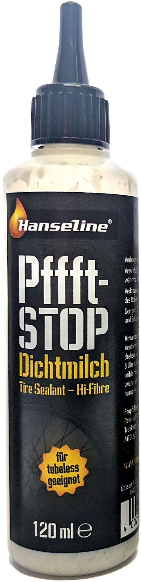 Hanseline dæktætningsmiddel pffft-stop tætningsmiddel mælk pffft-stop 120ml