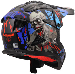 Ls2 motocrosshjelm mx708 fast ii zombiehjelm mx708 fast ii zombie sort rød blå gr.