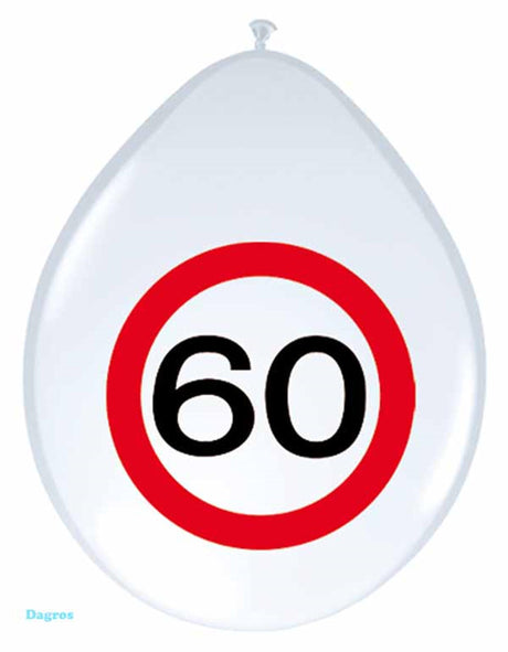 Ballon 30cm trafikskilt 60 år, pakke med 8 stk