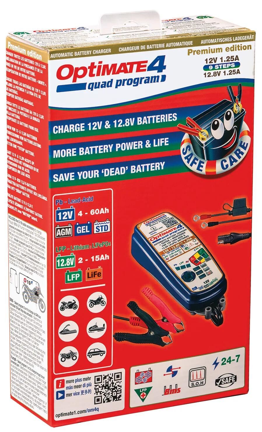 Tecmate batterioplader optimate4 quad program optimate 4 oplader quad program premium