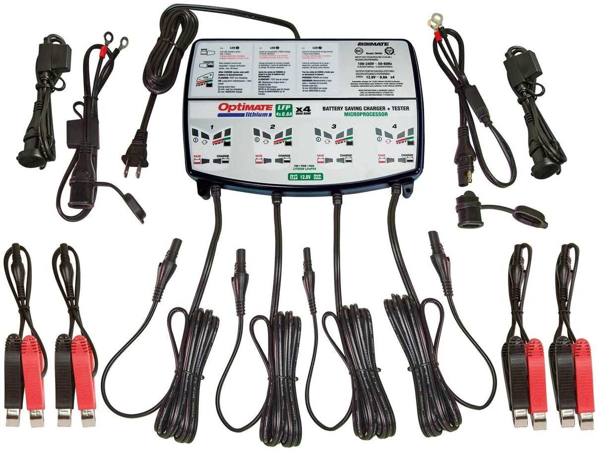 Tecmate batterioplader optimate lithium 4x0.8a optimate oplader lithium 0.8v quad bank