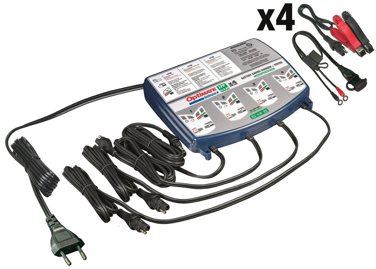 Tecmate batterioplader optimate lithium 4x0.8a optimate oplader lithium 0.8v quad bank