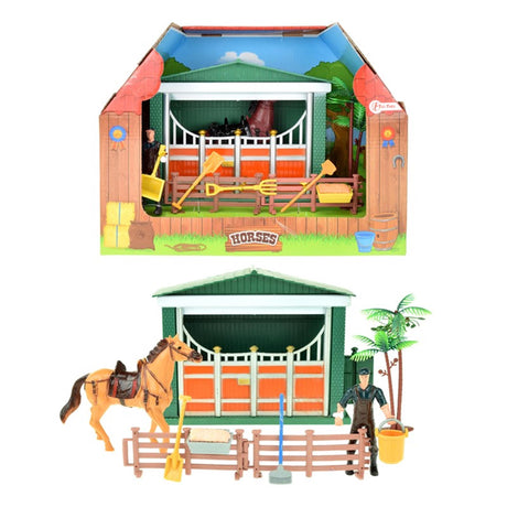 Toi-toys toi-legetøj hestestald med plejer og tilbehør