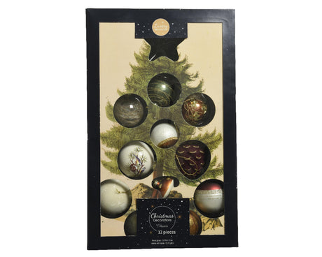 Decoris julekugler mix glas 12 stykker natur