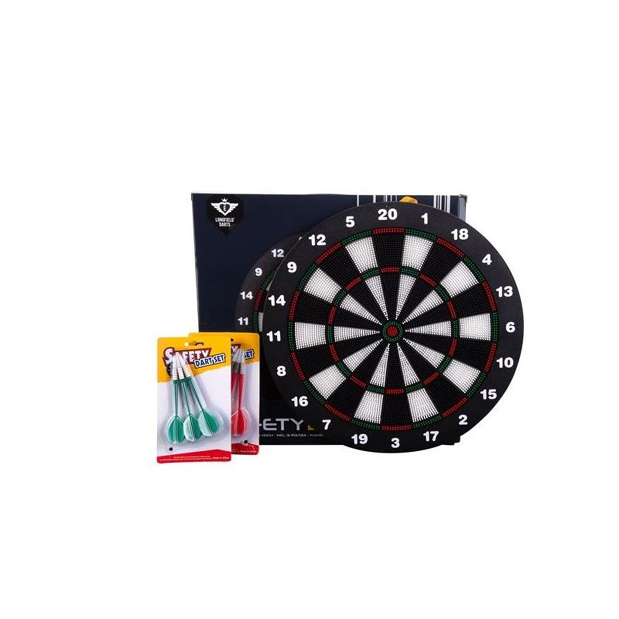 Longfield børnevenlig dartskive - ø 42 cm - inklusiv 2 sæt softip dart 18 gram - sikker dartskive til børn - børnesikkerhed -