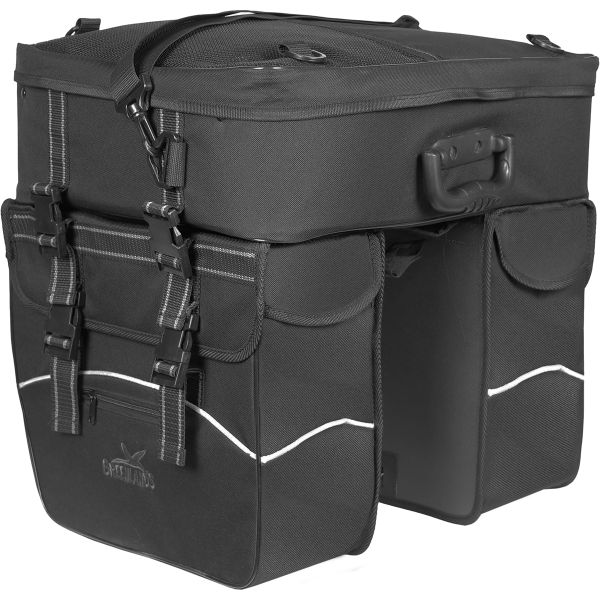 Greenlands dobbelt cykeltaske touring 600d polyester 25 liter 35 x 47 x 15 cm - sort med refleks