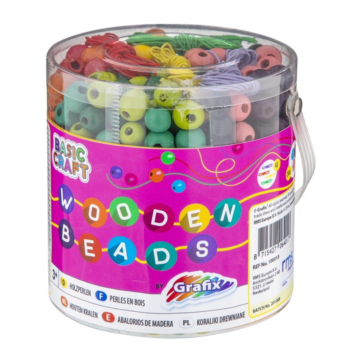Spand med træperler, 250gr.