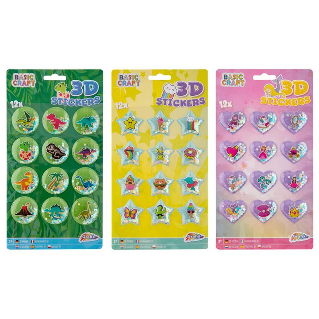 Grafix 3D glitter stickers 12 på ark 26x14cm