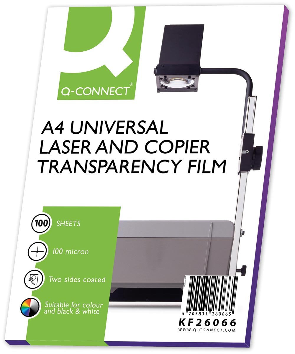 Q-connect overheadtransparenter til laserprinter, ft a4, pakke med 100 ark